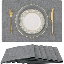 Dark Grey Cloth Placemats for Dining Table Set of 6 Cotton Linen Blend Washable Farmhouse Kitchen Mats for Indoors & Outdoors - Easy to Clean 13 x 19 Inch