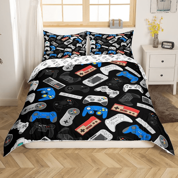 Gamer Comforter Set Twin Size - Soft Down Alternative, Black & Blue Video Game Design, for Teens & Adults - Perfect for Bedroom Decor, Christmas & Birthday Gifts for Boys, Girls, Youth