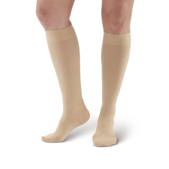 Ames Walker AW Style 291 Luxury Opaque 20-30 mmHg Firm Compression Closed Toe Knee High Stockings Beige Large