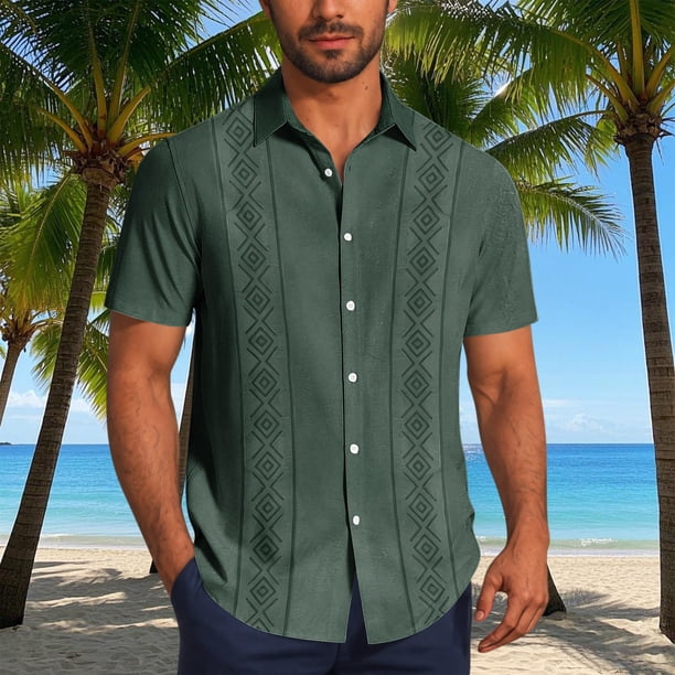 Blusa y camisa de manga corta con cuello vuelto Camisa casual para hombre Camisa de bolos vintage de manga corta Camisas de verano de playa cubana Camisa con botones Blusa para hombre Poliéster
