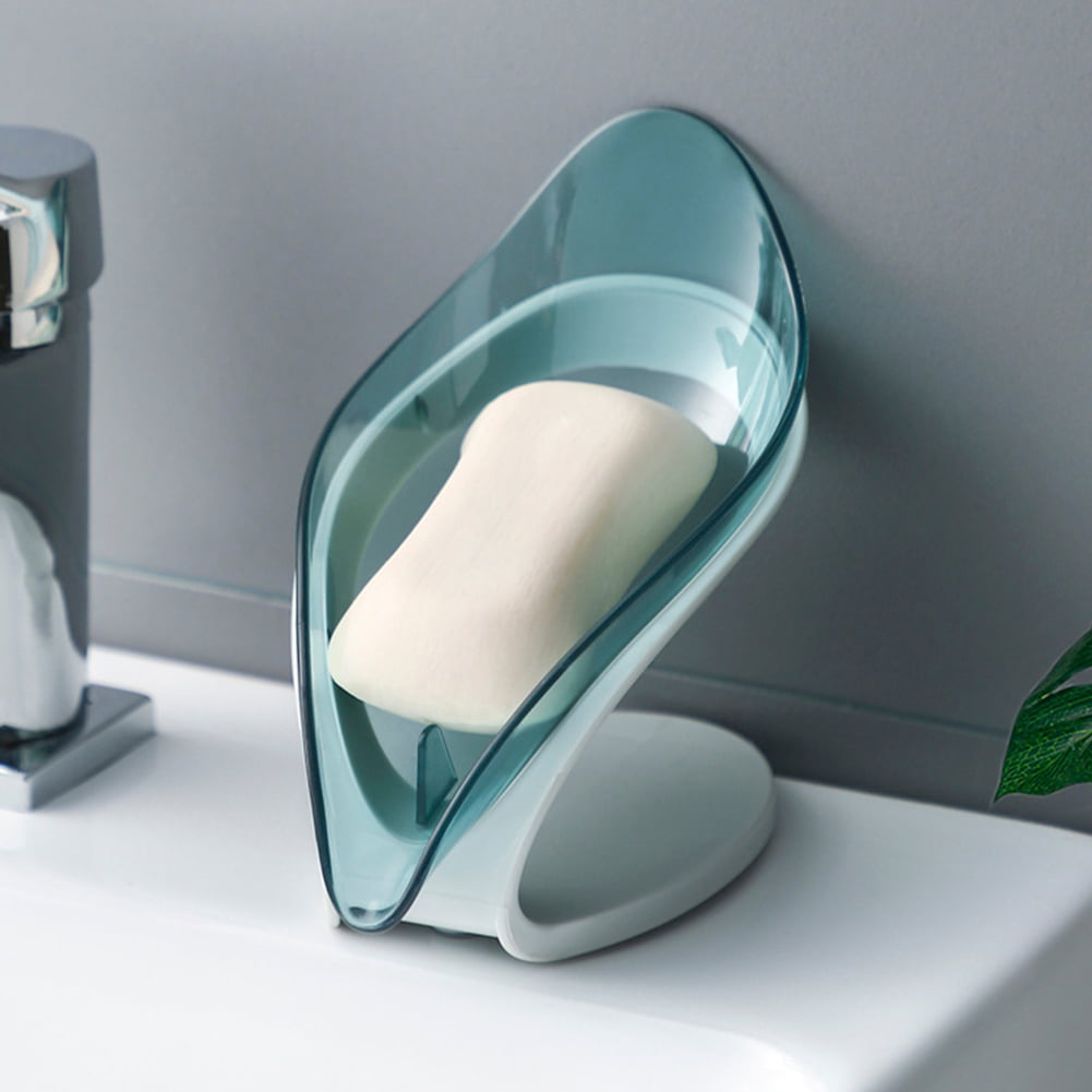 Details about   Leaf Shape Punch Free Bathroom Shower Soap Tray Draining Storage Box Holder 