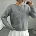 thumbnail image 4 of 1. Women's Embroidered Floral V-Neck Sweater Long Sleeve Oversized Knit Top Lace Trim, 4 of 9