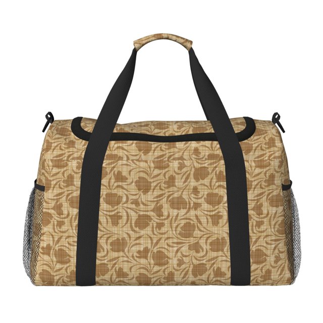 Easygdp Brown Flowers Bolsa de Gimnasio, Bolsa de Viaje Duffel, Bolsa de Fin de Semana con Compartimentos, Bolsa de Mano para Noche