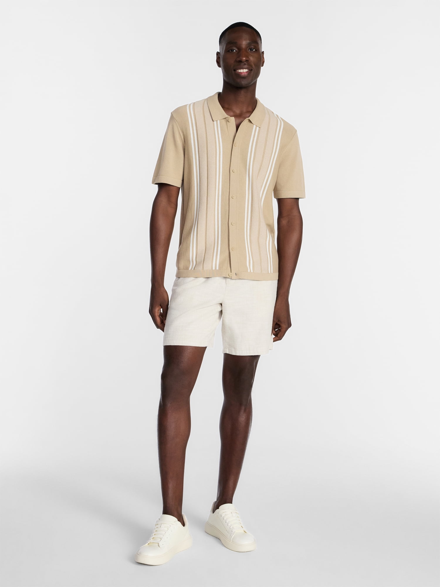 George Men’s Cotton Button Front Polo Sweater with Short Sleeves, Sizes S-3XL