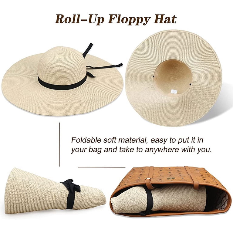 Womens Floppy Summer Sun Beach Straw Hat UPF50 Foldable Wide  display picture 1