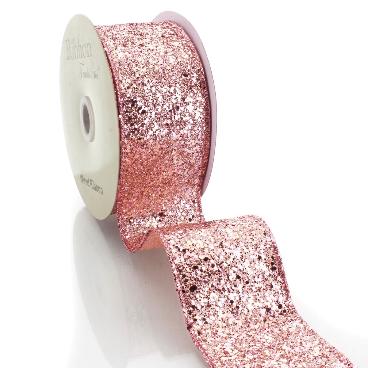 2.5" Wired Spangle Ribbon Rose Gold - 25 Yards