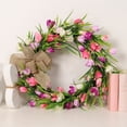 thumbnail image 1 of Corona de flores artificiales para puerta de primavera, para exteriores, de 40 cm, ligera, ideal para puerta de entrada, pared, sala de estar, decoración de bodas, guirnaldas de tulipanes de lino., 1 of 9