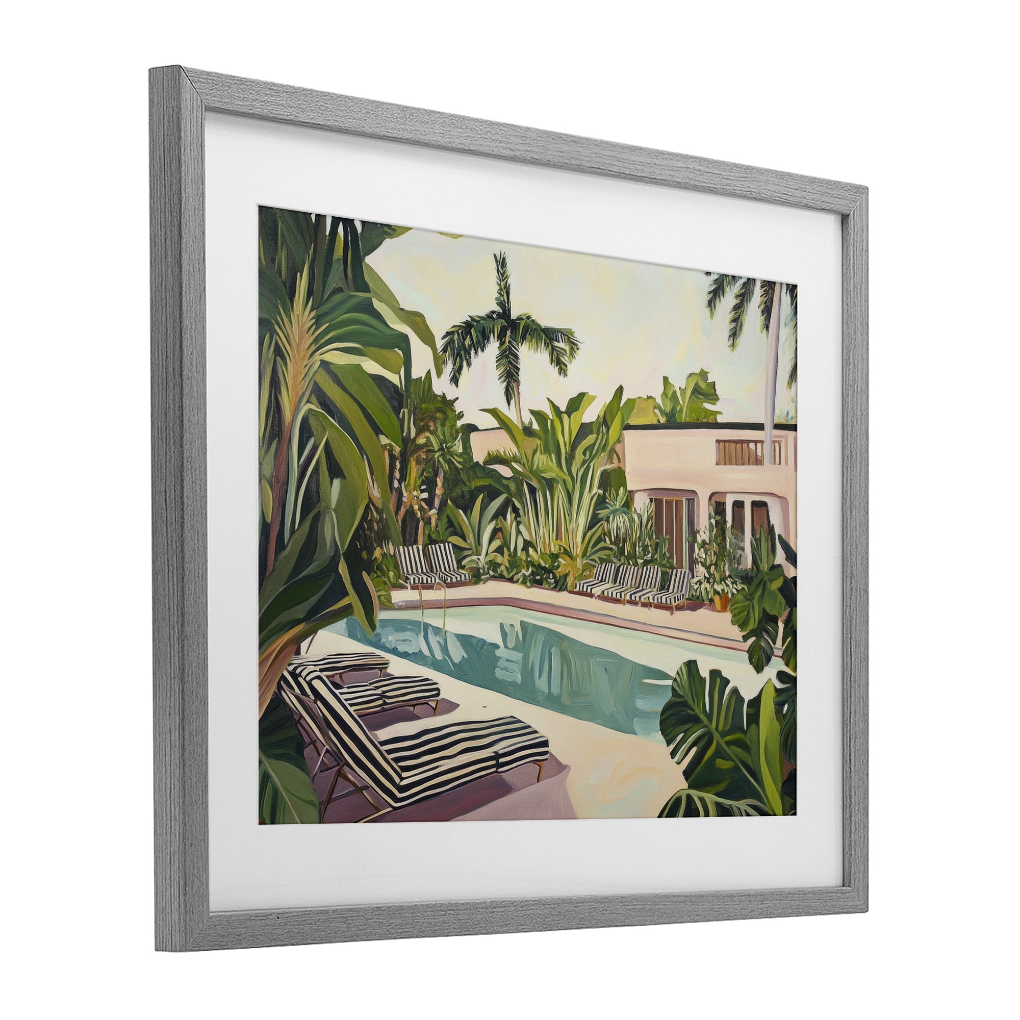 Stupell Industries Poolside Resort Lounge Chairs Gray Framed Print Under Glass, design by Sisi and Seb