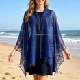 thumbnail image 2 of 1 Piece Hollow Lace Shawl for Women, Tassel-Trimmed Sun Protection Cover-Up with Open Front Design for Beach & Vacation Dark Blue, 2 of 6