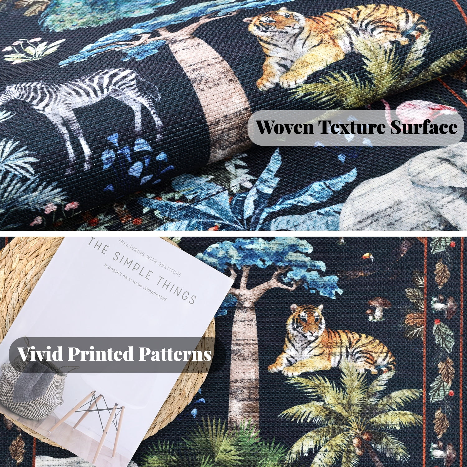 Outdoor Rugs 8x10, Yamaziot Tropical Patio Rug Area Rugs for Living Room Faux Jute Rug, Jungle Animal Print Bedroom Accent Carpet Indoor Outdoor Rugs