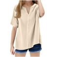 thumbnail image 2 of Penkiiy Summer Linen Tops for Kids Half Sleeve Up Plus Size Loose Fit V-Neck Casual Work Blouse Tops Boho Clothes Spring Shirt, 2 of 6