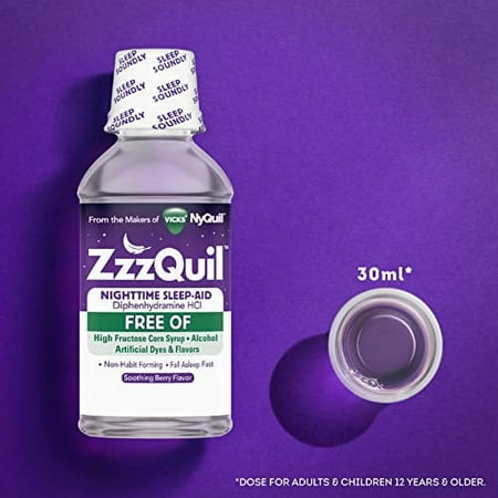 ZzzQuil Nighttime Sleep Aid, Alcohol Free Soothing Mango Berry Liquid, 6 Fl Oz