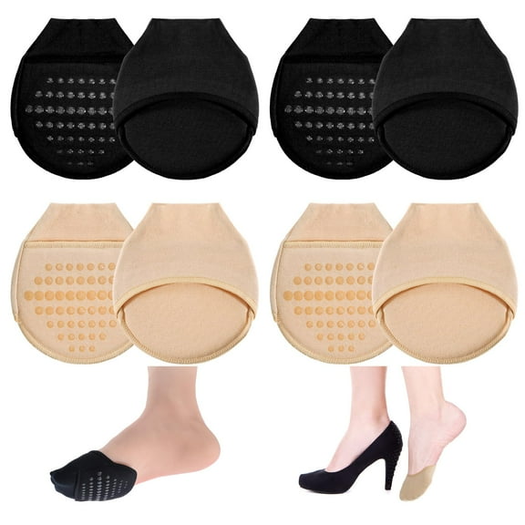 4 Pairs Half Socks Summer Shoes Socks Half Palm Socks Anti-slip Invisible Socks Cotton Forefoot Socks High Heel Invisible Socks for Women and Girls, Black & Beige