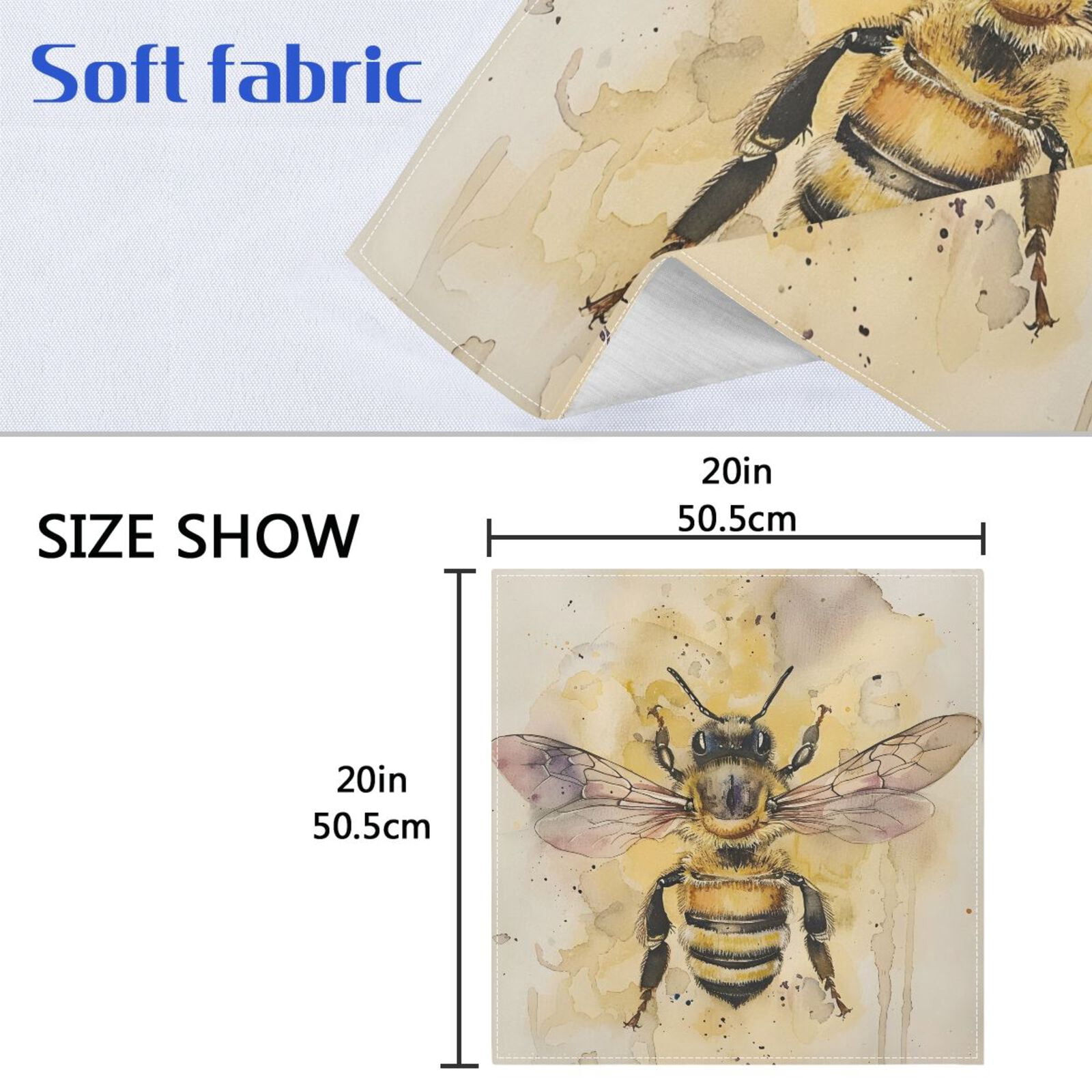 JSTEL Bee Watercolour Cloth Napkins Set of 6, 20x20 Inch Washable and Reusable Napkin for Decoupage Dinner Party Everyday Use