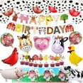 thumbnail image 1 of 72 Pcs Fournitures de Fête d'Anniversaire de Ferme pour Enfants Décorations de Fête à Thème d'Animaux de la Ferme Bannière d'Anniversaire d'Animaux Ballons de Marche d'Animaux de la Ferme Ballons à Imprimé Vache Pics à Gâteau Cochon Âne, 1 of 6