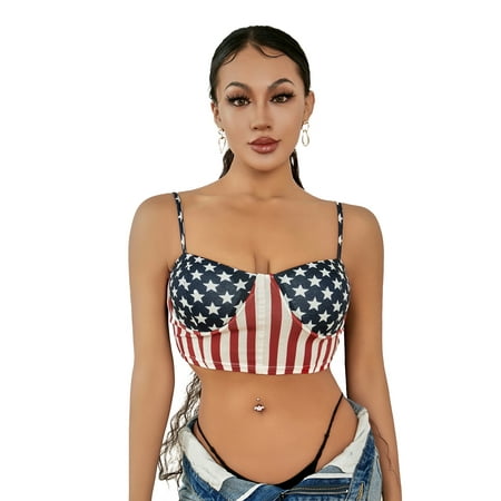 

KelaJuan Women Summer Camisole 4th of July Stars Stripes Sleeveless Crop Corset Streetwear Tops
