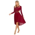 thumbnail image 3 of Doomiva Women Lyrical Dance Dress Long Sleeve Asymmetrical Hem Modern Contemporary Dance Dress Burgundy L, 3 of 7