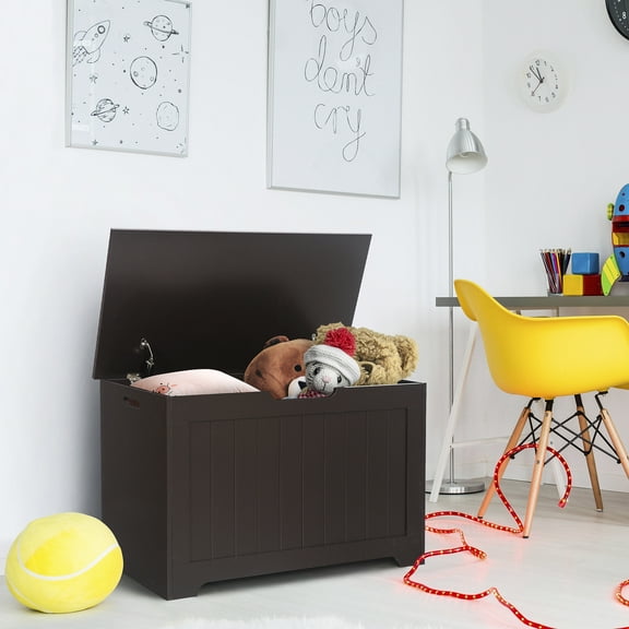 HomGarden 30'' Wooden Toy Chest 150L Large Child Storage Box Cabinet W/Safety Hinged Lid, Brown
