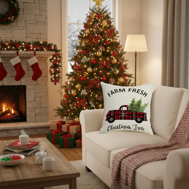 Funda de almohada de lino con adornos navideños, funda de almohada navideña, cojín de sofá de lino europeo, funda de almohada navideña, decoraciones de Halloween, decoración de otoño, decoración del h