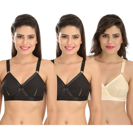 

Ossirrio Women Everyday Comfort Full Cup Bra Non Wired Plus Size Cotton Bra Pack of 3