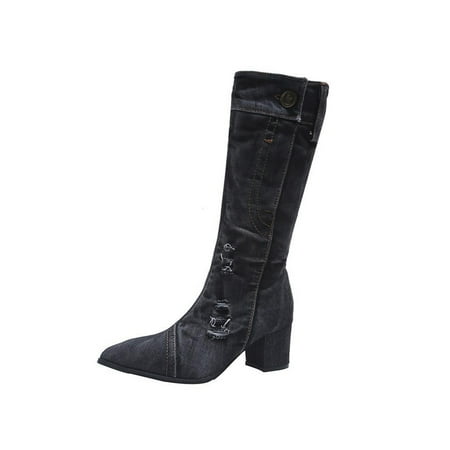 

Kesitin Womens Breathable Pointed Toe Block Heel Boots Walking Casual Mid-Calf Boot Fashion Shoes Black 4.5