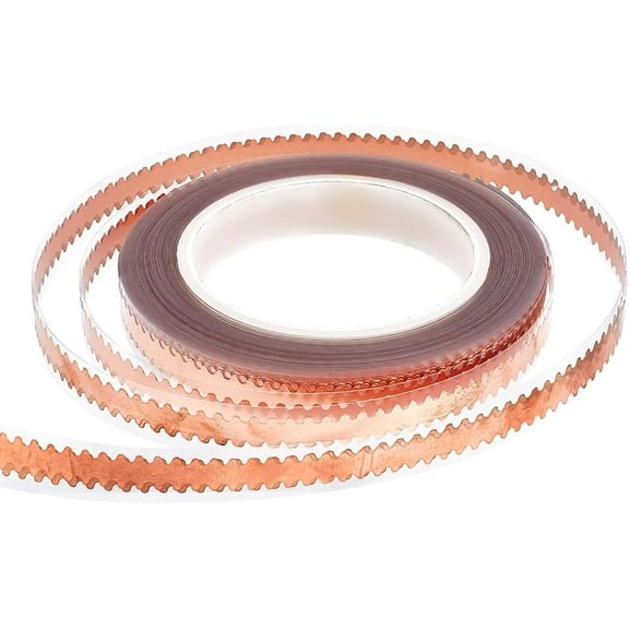 54 Yards Copper Foil Tape 9.5mm Wide Scalloped Metal Adhesive Tape Double Edged Conductive Adhesive Rose Gold Foil Tapes for Stained Glass Handicrafts Repairs DIY Crafting Supplies