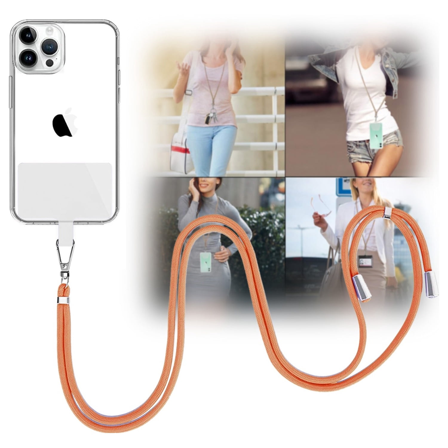 Smartphone Carry Strap with Card Storage Compartment - Orange