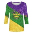 thumbnail image 4 of Xdegoge Mardi Gras Shirts for Women Plus Size 3/4 Sleeve Crew Neck Sequin Tops Carnival Party Mask Sparkly Pullover Blouses Colorful Celebration Funny Outfits, 4 of 5