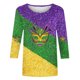 thumbnail image 4 of Tejiojio Mardi Gras Shirts for Women Patch Print 3/4 Sleeve Tops Carnival Party Tshirt Casual Crewneck Blouse, 4 of 5