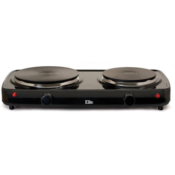 Elite EDB-302BF Cuisine Electric Double Cast Burner Hot Plate Black