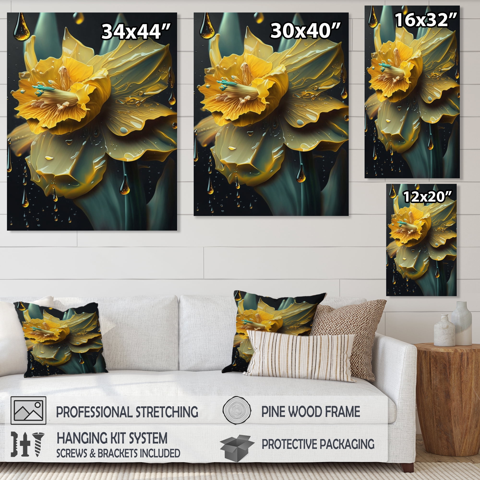 Designart Yellow Daffodil Flowers Canvas Wall Art