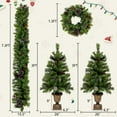 thumbnail image 2 of 4-Piece Christmas Decoration Set, Pre-Lit Artificial Holiday Décor, Wreath and Set of 2 3FT Entrance Trees X-mas with 295 LED Lights, PVC Festival Decoration, Green, 2 of 9