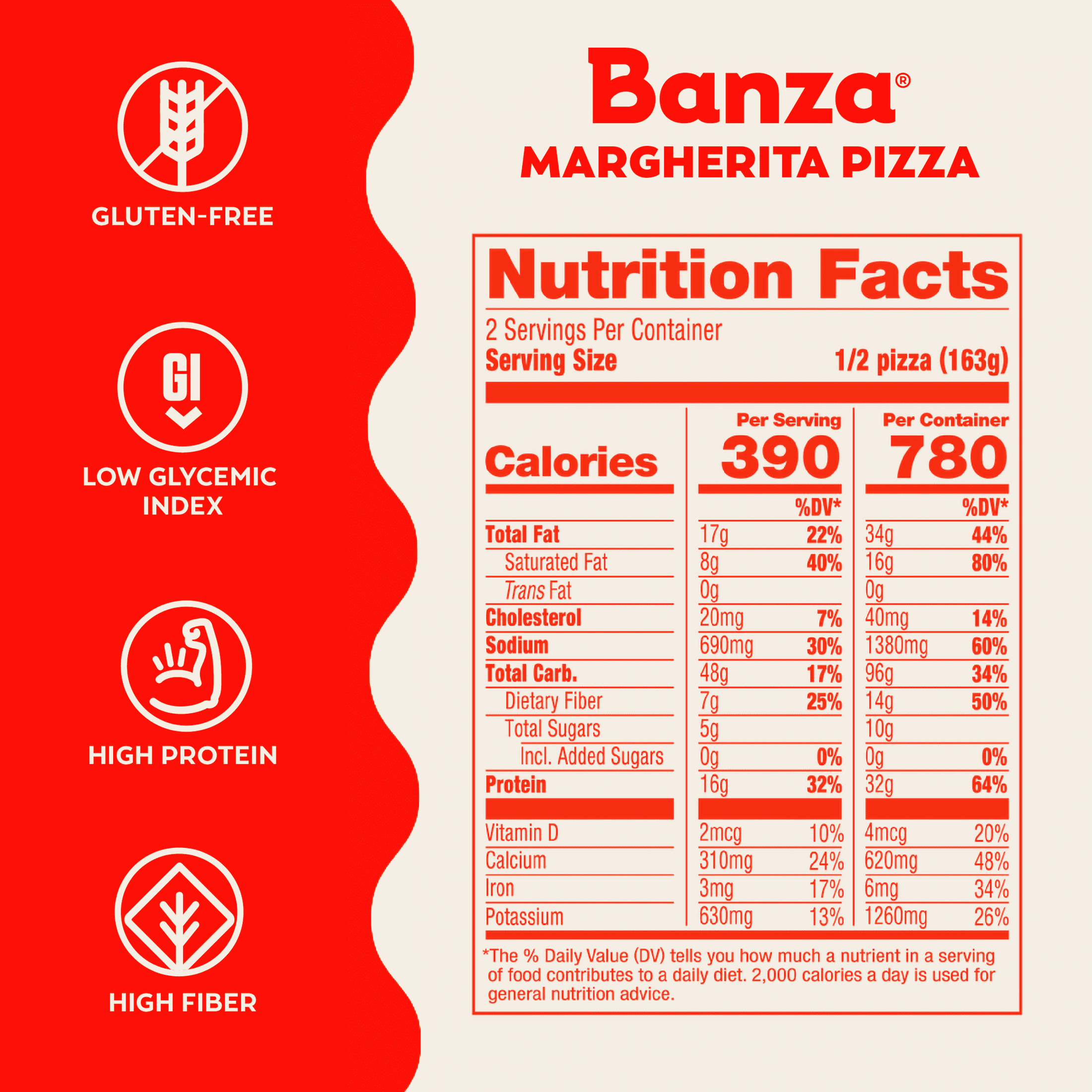 Banza Margherita Pizza from Chickpeas - High Protein, Gluten Free, Lower Carb Frozen Pizza, 11oz