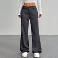 thumbnail image 2 of ZToonmas Solid Pinstripe Wide Leg Suit Pants for Women High Waist Button Zipper Straight Full Length Office Casual Pants with Pockets, 2 of 7