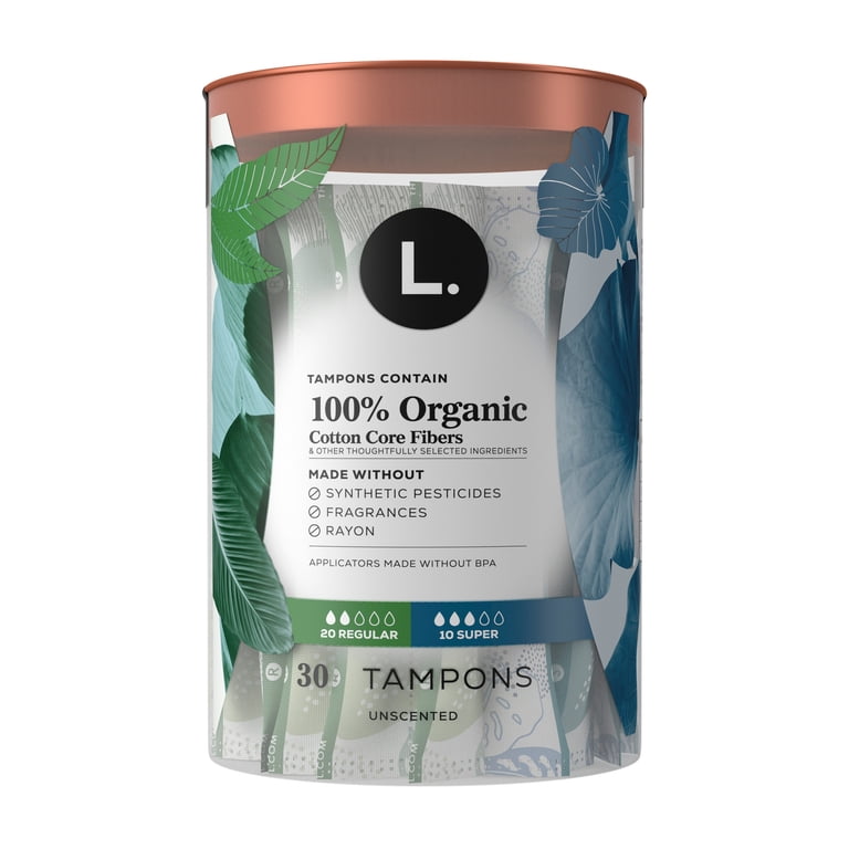 L. Organic Cotton Tampons DuoPack Regular and Super Absorbency 30