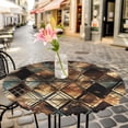 thumbnail image 6 of Brown Teal Geometric Round Tablecloth for 55-60 Inch Tables,Fitted Table Cover with Elastic Edge,Retro Modern Plaid Abstract Art Waterproof Outdoor Table Cloth Protector for Patio Garden Dinner, 6 of 9