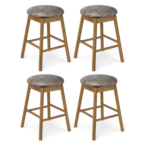Gymax 25'' Swivel Counter Height Barstools Set of 4 w/Solid Wood Legs and Footrests