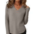 thumbnail image 1 of Breezora Chandail à Col Rond pour Femmes à Manches Longues Automne 2025 Tendance Grande Taille pour la Mode Quotidienne taille g Gris, 1 of 4