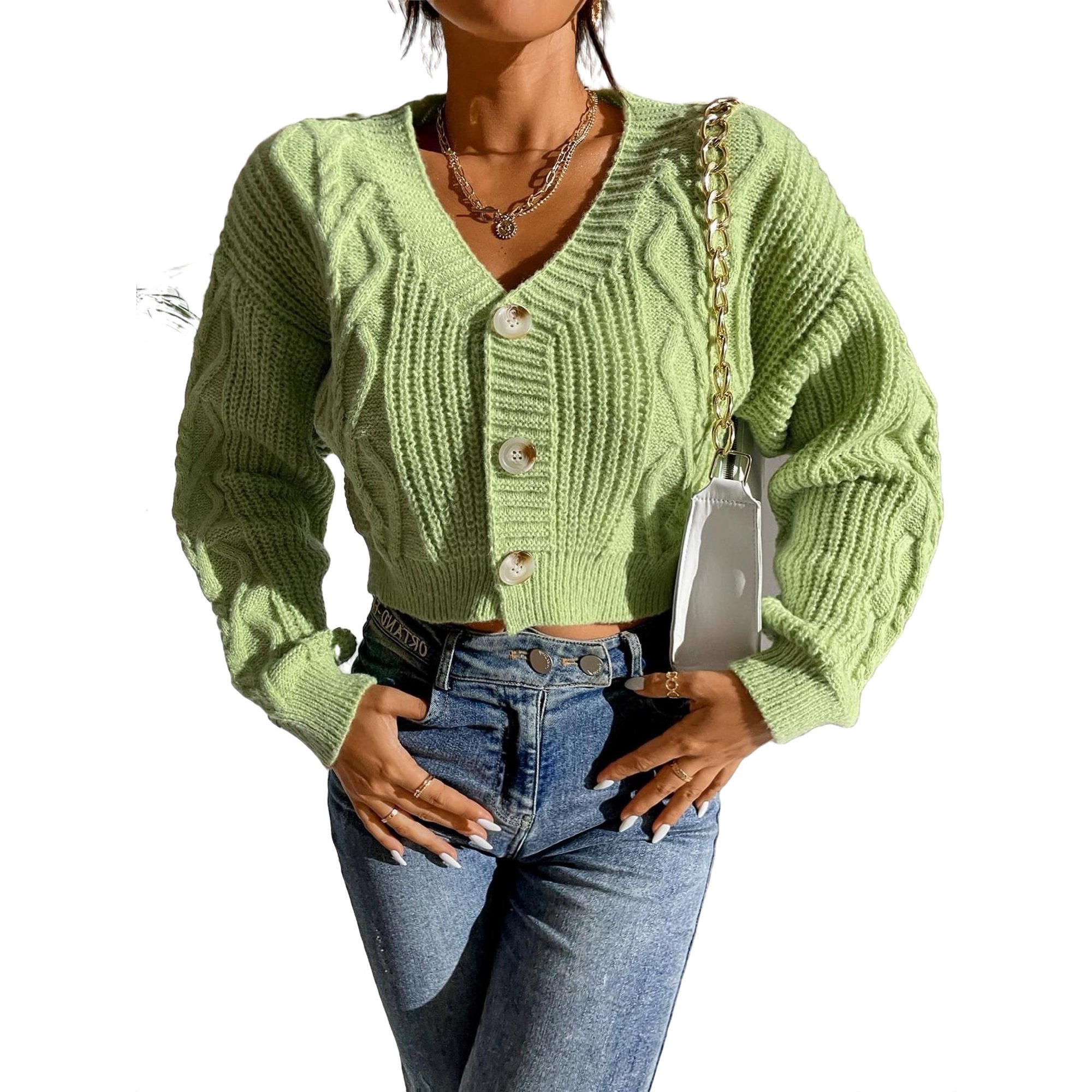 Casual Plain V neck Coat Long Sleeve Lime Green Women's Cardigans (Women's)  - Walmart.com
