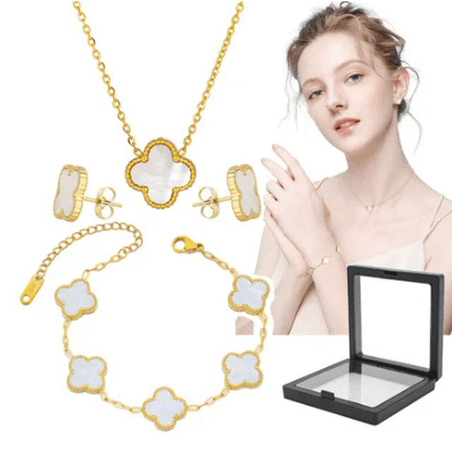 4pzs Xtellar Collar Y Pulsera Y Aretes Trébol Regalos Para Mujer Color Blanco