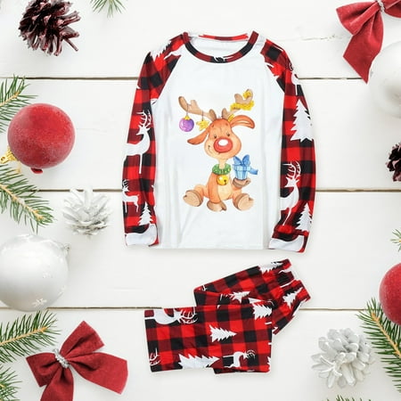 

NEGJ Daddy Sleepwear For Christmas Family Matching Pajamas Cute Big Headed Deer Print Pjs Plaid Long Sle