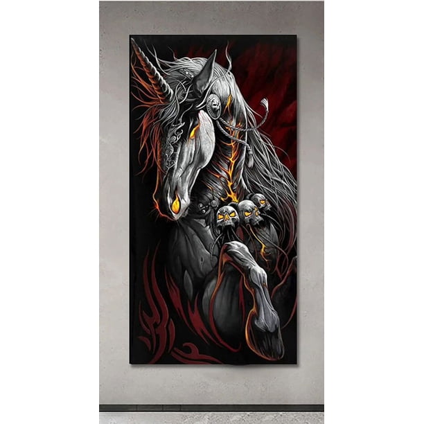 Mythical Unicorn Gothic Skull 5D DIY,Diamond Painting mosaic Full drill Sakura Horse diamond Embroidery diamond stitch LargeRound 80x160cm Gao Jinjia LED