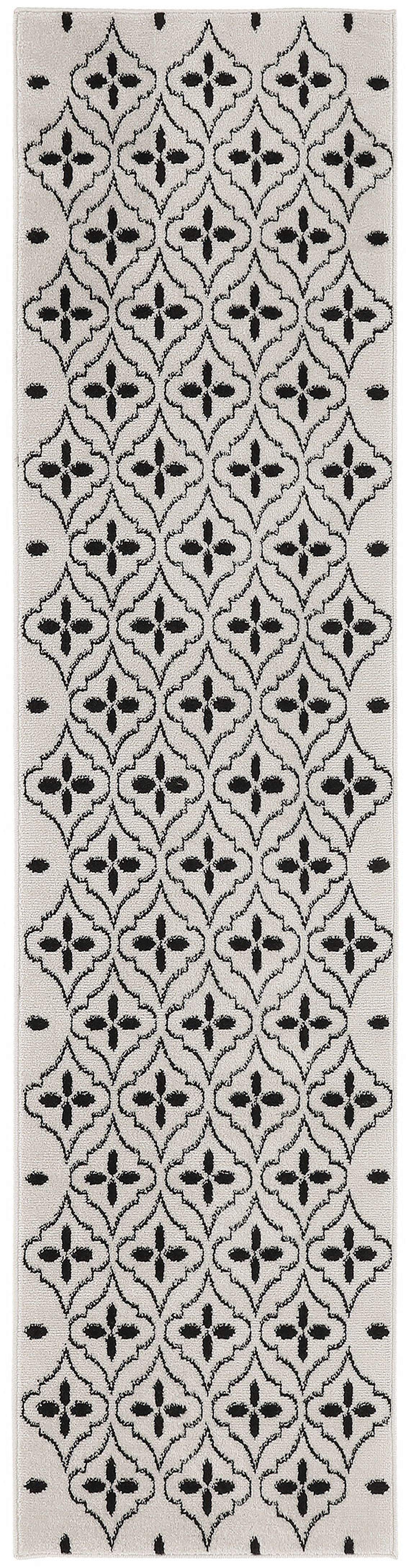 Nourison Essentials Indoor/Outdoor Ivory Black 2'2" x 7'6" Area Rug (2x8)