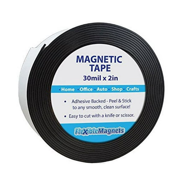 Flexible Magnets New 10 Feet Adhesive Magnetic Strip - 2" wide Adhesive Back 30 Mil thick.