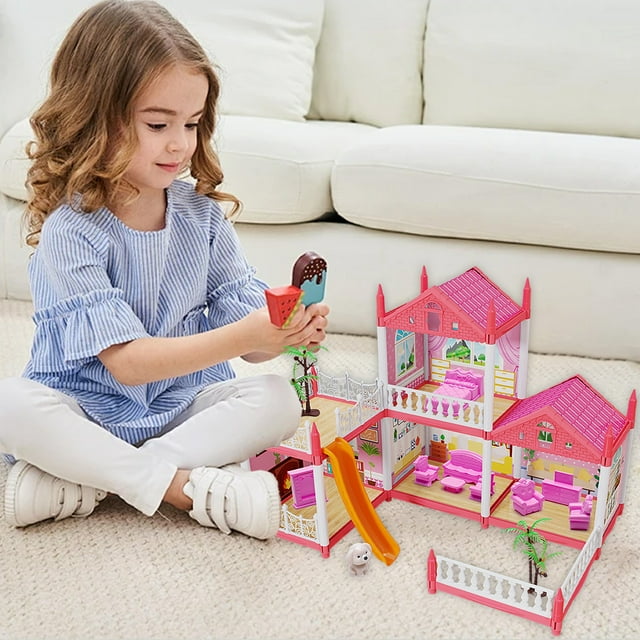 Aodebiao Jouet de Château Villa de Jeu d'Imitation Bricolage, Trousse de Construction Créative pour, Maison de Jeu de Rôle Interactive au Design Multi-Pièces, Ensemble de Construction Éducatif pour Jeu Imaginatif, Cadeau pour