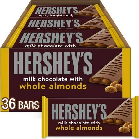 Hersheys Milk Chocolate With Whole Almonds Candy Bars, 1.45 Oz (36 Count).