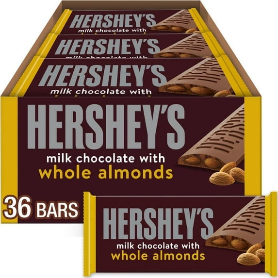 Hersheys Milk Chocolate With Whole Almonds Candy Bars, 1.45 Oz (36 Count).