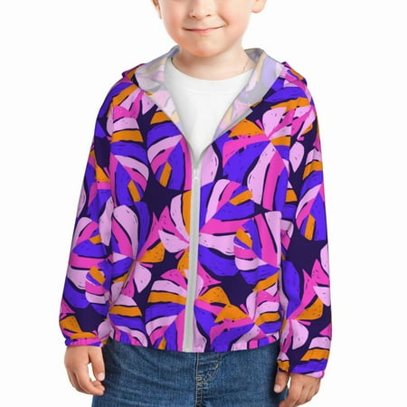 

Sun Hoodie for Kids Tropics Leaf Long Sleeve Swim Fishing Shirts Sun Protection Zip Up Jacket Clothing Athletic Hoodie