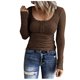 thumbnail image 2 of ICHUANYI Clearance Women's Casual Solid Color Buttons Long Sleeve V-Neck Loose Shirt Blouse Top(Coffee, XL) ICHUANYI WER2023081111469, 2 of 8