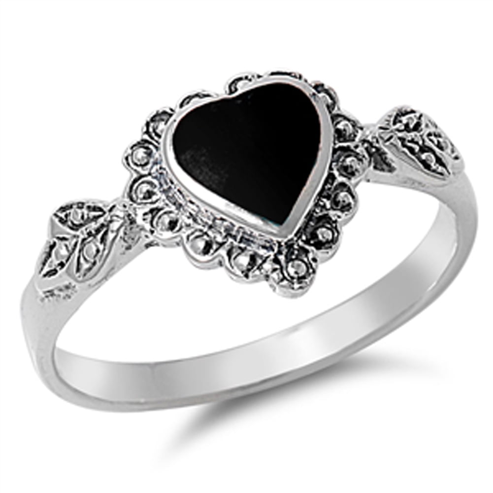 Round Black Onyx Ring Emerald Marquise Sterling Silver Ring Round Black Onyx Simulated Diamond Engagement Ring Women's Promise Ring